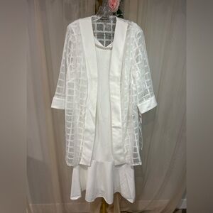 Maya Brooke 2 Pc White Dress & Jacket Set 20W Beaded Formal Wedding Church NWT